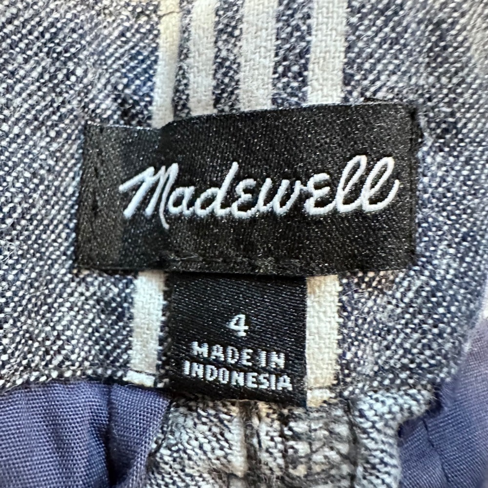 Madewell Striped Pants Women Blue White Linen Blend Tie Waist High Rise Size 4 - Picture 5 of 9